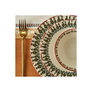 Indian Porselen 24 Parça 6 Kişilik Yemek Takımı Bordo Bordo