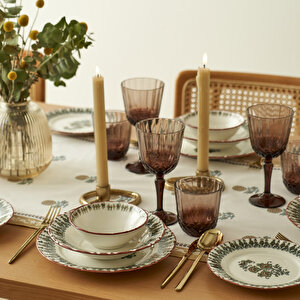 Indian Porselen 24 Parça 6 Kişilik Yemek Takımı Bordo Bordo