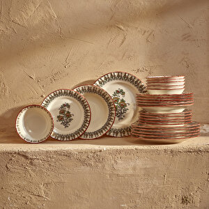 Indian Porselen 24 Parça 6 Kişilik Yemek Takımı Bordo Bordo