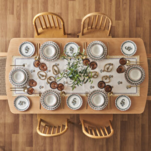 Indian Porselen 24 Parça 6 Kişilik Yemek Takımı Bordo Bordo