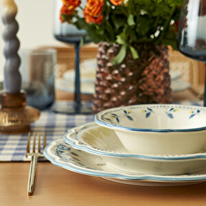 Mabel Stoneware 24 Parça 6 Kişilik Yemek Takımı Mavi Mavi