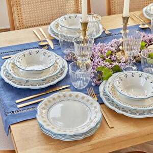 Mabel Stoneware 24 Parça 6 Kişilik Yemek Takımı Mavi Mavi