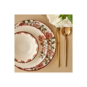 Jolly Porselen 18 Parça 6 Kişilik Yemek Takımı Kırmızı Kırmızı