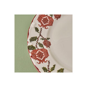 Jolly Porselen 18 Parça 6 Kişilik Yemek Takımı Kırmızı Kırmızı