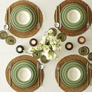 Monica Stoneware 12 Parça 4 Kişilik Yemek Takımı Yeşil Yeşil