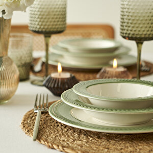 Monica Stoneware 12 Parça 4 Kişilik Yemek Takımı Yeşil Yeşil