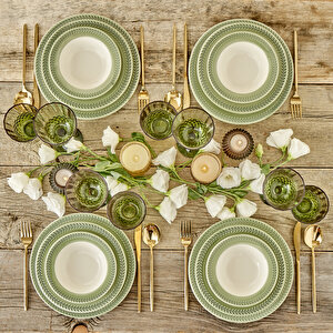 Monica Stoneware 12 Parça 4 Kişilik Yemek Takımı Yeşil Yeşil