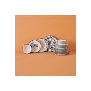 Bleu Blanc Porselen 24 Parça 6 Kişilik Yemek Takımı Mavi Mavi