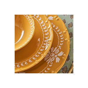 Indian Porselen 12 Parça 4 Kişilik Yemek Takımı Hardal Hardal