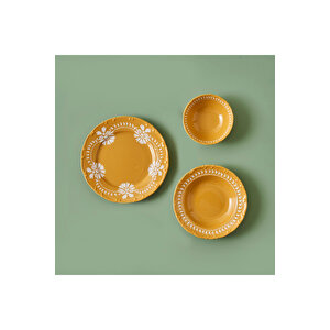 Indian Porselen 12 Parça 4 Kişilik Yemek Takımı Hardal Hardal