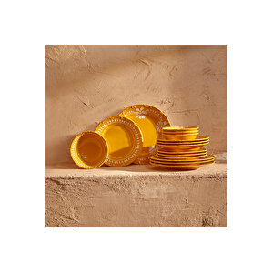 Indian Porselen 12 Parça 4 Kişilik Yemek Takımı Hardal Hardal