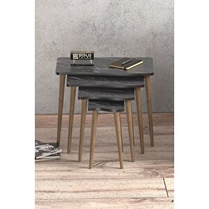 Zigon Sehpa Ahşap 4'lü Bendir Kr Siyah Mermer Desenli
