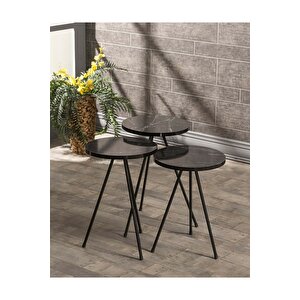 Zigon Sehpa 3 Lü Metal Ayak  Bendi̇r Siyah Mermer Desenli