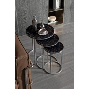 Zigon Sehpa C Lüx Çift Gümüş Bendir Gümüş Mermer Desen