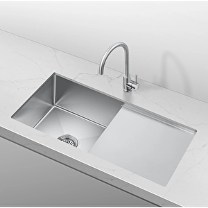 Elegante Paslanmaz Çelik Damlalıklı El Yapımı Mutfak Eviyesi Inoks 3mm Kalınlık 86x45cm