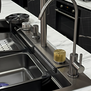 Mutfak Eviyesi Teknolojik Akıllı Eviye Paslanmaz Çelik -NANO PVD Kaplama 75x46cm Siyah