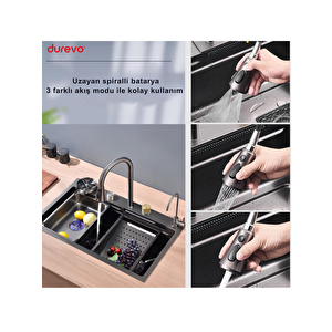 Mutfak Eviyesi Teknolojik Akıllı Eviye Paslanmaz Çelik -NANO PVD Kaplama 75x46cm