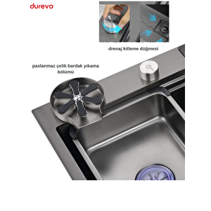 Mutfak Eviyesi Teknolojik Akıllı Eviye Paslanmaz Çelik -NANO PVD Kaplama 75x46cm