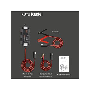 Mioji Mio 3500 3.5a 6v Ve 12v Araba Şarj, Akü Bakım, Damlama Şarj Cihazı Ve Motosiklet, Atv, Lityum Ve Derin Döngülü Aküler Için Kükürt Giderici Akıll