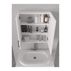 Menaro Fonksiyonel Aynalı 3 Raflı Kapaklı  Banyo Üst Dolabı Beyaz
