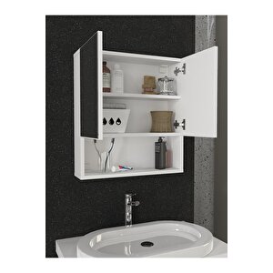 Trama Aynalı Banyo Üst Dolabı 3 Raflı Çok Amaçlı Dolap Beyaz