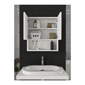 Trama Aynalı Banyo Üst Dolabı 3 Raflı Çok Amaçlı Dolap Beyaz