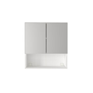 Trama Aynalı Banyo Üst Dolabı 3 Raflı Çok Amaçlı Dolap Beyaz