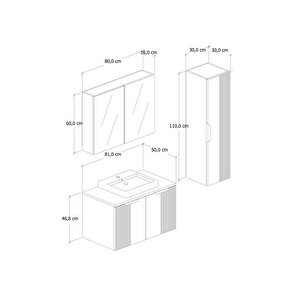 %100 Mdf - 80 Cm Chester Banyo Dolabı + 30 Cm Boy Dolabı