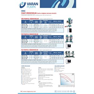 Varan Hmc10x1 Hid Paslanmaz Tek Pompalı Hidrofor 5 Hp / 3.75 Kw, Trifaze 380 V, 116 Mss, 8 M3/h