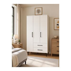 Nuna Gardırop 3 Kapaklı 2 Çekmeceli – 180x90 Cm Genç Ve Yatak Odası Dolabı