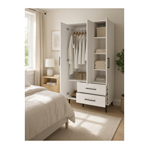 Nuna Gardırop 3 Kapaklı 2 Çekmeceli – 180x90 Cm Genç Ve Yatak Odası Dolabı