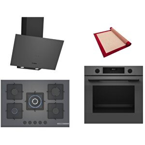 Gri 3 Lü Ankastre Set 385 ( Hua717bn0t - Pnq7b9p30o - Dwk64pj70t  ) 75cm Wok Bek Ocak - Buhar Destekli - Pişirme Matı Ile