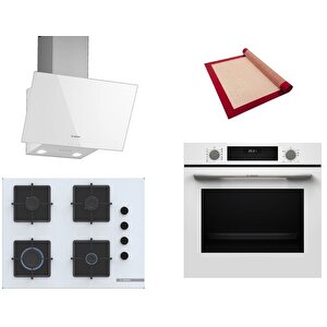 Beyaz 3 Lü Ankastre Set 399 ( Hua717bv0t - Pop7c2p30o - Dwk63pj20t  ) 67cm Ocak - Buhar Destekli - Pişirme Matı Ile