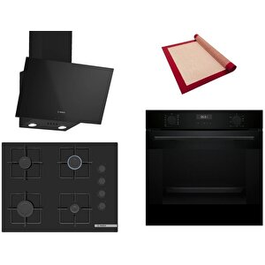 Siyah 3 Lü Ankastre Set 396 ( Hua717ba0t - Pop7c6p30o - Dwk63pj60t(61t)  ) 67cm Ocak - Buhar Destekli - Pişirme Matı Ile