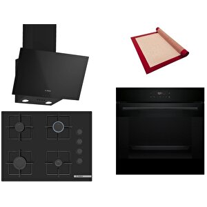 Siyah 3 Lü Ankastre Set 404 ( Hjg852yb0t - Pop7c6p30o - Dwk63pj60t(61t)  ) 67cm Ocak - 3d Fry Hava Ile Kızartma - Pişirme Matı Ile