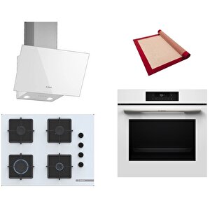 Beyaz 3 Lü Ankastre Set 407 ( Hjg852yw0t - Pop7c2p30o - Dwk63pj20t  ) 67cm Ocak - 3d Fry Hava Ile Kızartma - Pişirme Matı Ile
