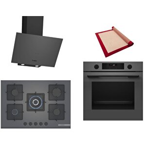 Gri 3 Lü Ankastre Set 390 ( Hua736en0t - Pnq7b9p30o - Dwk64pj70t  ) 75cm Wok Bek Ocak - Buhar Destekli - Pişirme Matı Ile