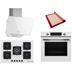 Beyaz 3 Lü Ankastre Set 387 ( Hua717bv0t - Pnq7b2p30o - Dwk63pj20t  ) 75cm Wok Bek Ocak - Buhar Destekli - Pişirme Matı Ile