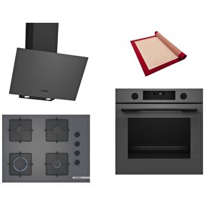 Gri 3 Lü Ankastre Set 402 ( Hua736en0t - Pop7c9p30o - Dwk64pj70t  ) 67cm Ocak - Buhar Destekli - Pişirme Matı Ile