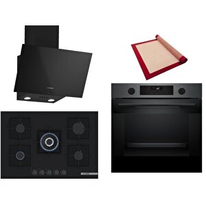 Siyah 3 Lü Ankastre Set 389 ( Hua736eg0t - Pnq7b6p30o - Dwk63pj60t(61t)  ) 75cm Wok Bek Ocak - Buhar Destekli - Pişirme Matı Ile
