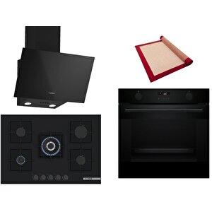 Siyah 3 Lü Ankastre Set 388 ( Hua736ea0t - Pnq7b6p30o - Dwk63pj60t(61t)  ) 75cm Wok Bek Ocak - Buhar Destekli - Pişirme Matı Ile