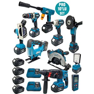 Germany Style Dawreektech 10'lu Şarjlı Pro Set Kırıcı-taşlama-matkap-daire Testere-yıkama-dekupaj