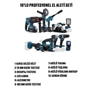 Germany Style Dawreektech 10'lu Şarjlı Pro Set Kırıcı-taşlama-matkap-daire Testere-yıkama-dekupaj