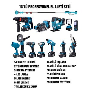 Dawreektech 13'lü Teleskopik Set Kömürsüz Matkap-taşlama-üflem-,bijon Sökme-testere-makas-dekupaj-kırıcı