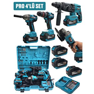 Germany Style 8011 Pro 3 Akülü 21v Akülü Matkap & Taşlama & Kırıcı Delici Hilti & Somun Sıkma Sökme 4'lü Set