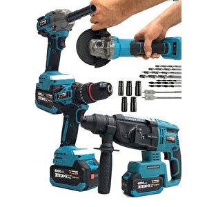Germany Style 8011 Pro 3 Akülü 21v Akülü Matkap & Taşlama & Kırıcı Delici Hilti & Somun Sıkma Sökme 4'lü Set