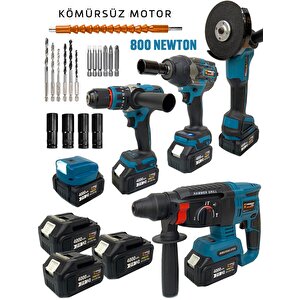 Germany Style Pro 8016 Kömürsüz 5'li Set Akülü Vidalama-taşlama-kırıcı Hilti-800 Newton Bijon Sökme Led Lamba