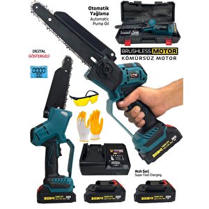 Kömürsüz  24cm Pala Otomatik Yağlama Dijital Şarjlı Dal Budama Kesme Makinesi Testeresi