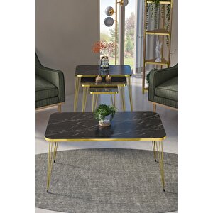 Zigon Sehpa Kr Ve Orta Sehpa Kr Set Gold Bendir Tel 1107 Siyah Mermer Desenli