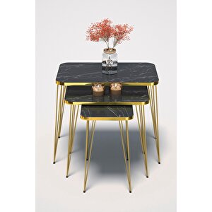 Zigon Sehpa Kr Ve Orta Sehpa Kr Set Gold Bendir Tel 1107 Siyah Mermer Desenli